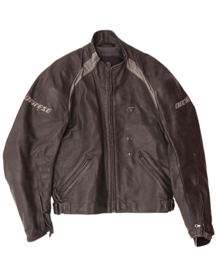 Мужская куртка-гонщик с графическим рисунком DAINESE, размер 54, большая черная кожа с цветными блоками