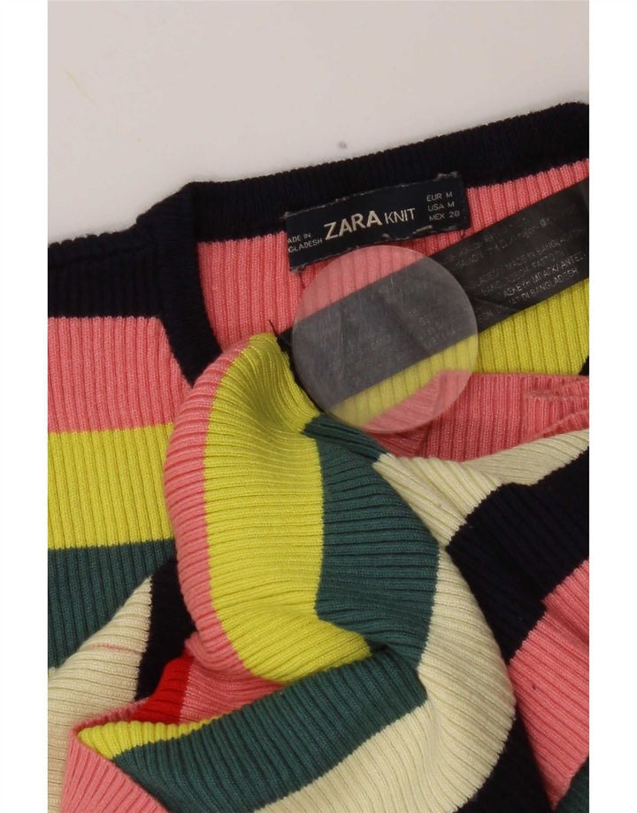 Женская футболка Zara Top UK 12, средний размер, вискоза в разноцветную полоску