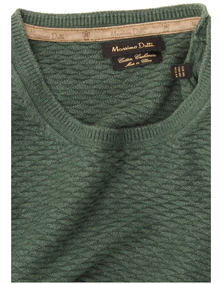 Мужской джемпер с круглым вырезом MASSIMO DUTTI 2XL, зеленый хлопок