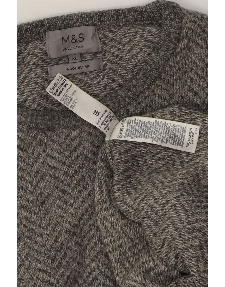 Мужской джемпер с круглым вырезом Marks & Spencer, серый шерстяной свитер с рисунком «елочка»