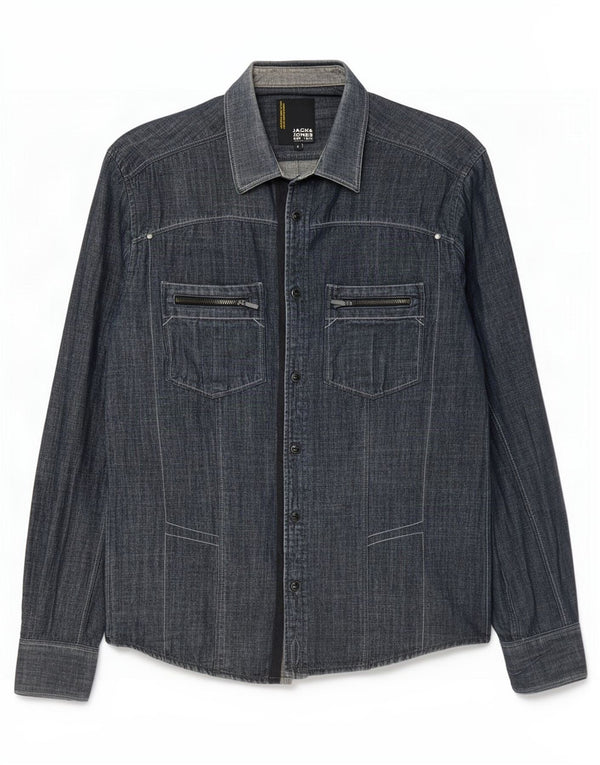 Мужская джинсовая рубашка Jack & Jones, маленькая, темно-синяя, хлопок