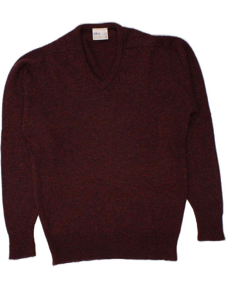 BHS Mens V-Neck Jumper Sweater Medium Red Flecked Lambswool Vintage Bhs and Second-Hand Bhs from Messina Hembry 