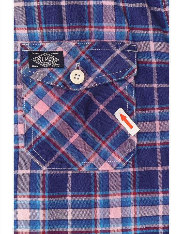 Мужская рубашка с коротким рукавом Superdry, большая синяя клетка, хлопок