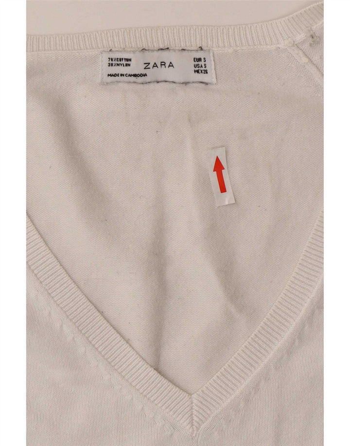 Женский джемпер с v-образным вырезом Zara UK 10, маленький белый