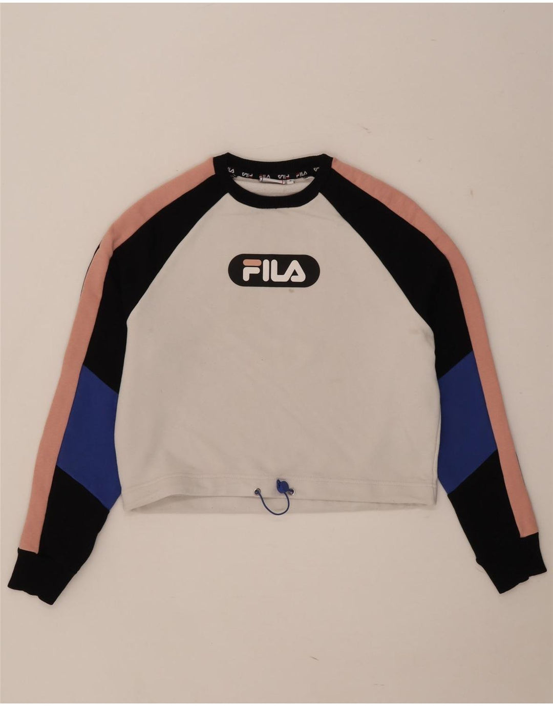 Женский укороченный джемпер оверсайз Fila UK 10, маленький белый с цветными блоками