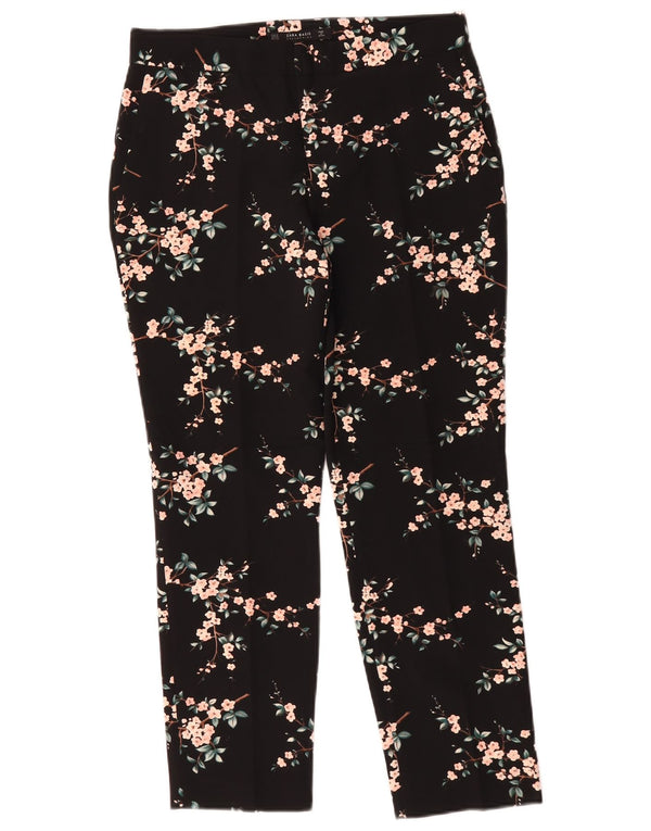 Женские прямые брюки чинос Zara, маленькие, черные, полиэстер с цветочным принтом, W27 L26