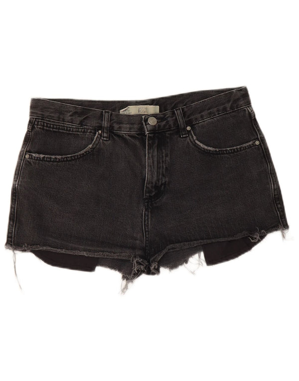 Topshop Womens Rosa Denim Shorts UK 10 Small W30  Black Cotton
