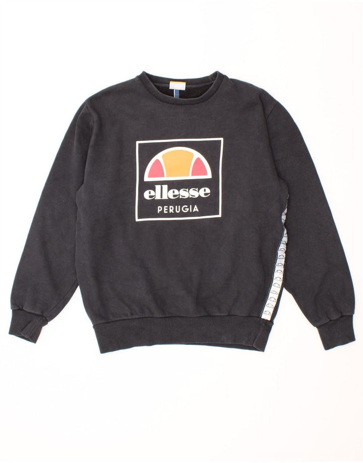 ELLESSE Womens Graphic Sweatshirt Jumper Large Black Cotton Vintage Ellesse and Second-Hand Ellesse from Messina Hembry 