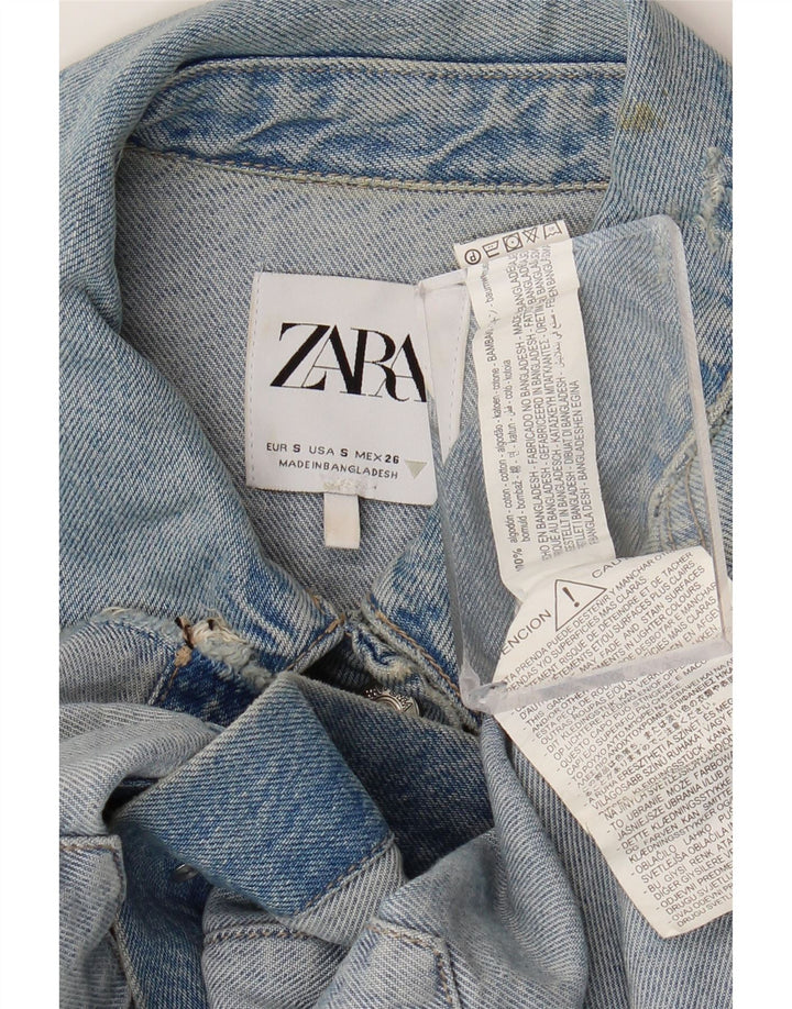 Женская укороченная джинсовая куртка оверсайз ZARA UK 10, маленькая синяя, хлопок