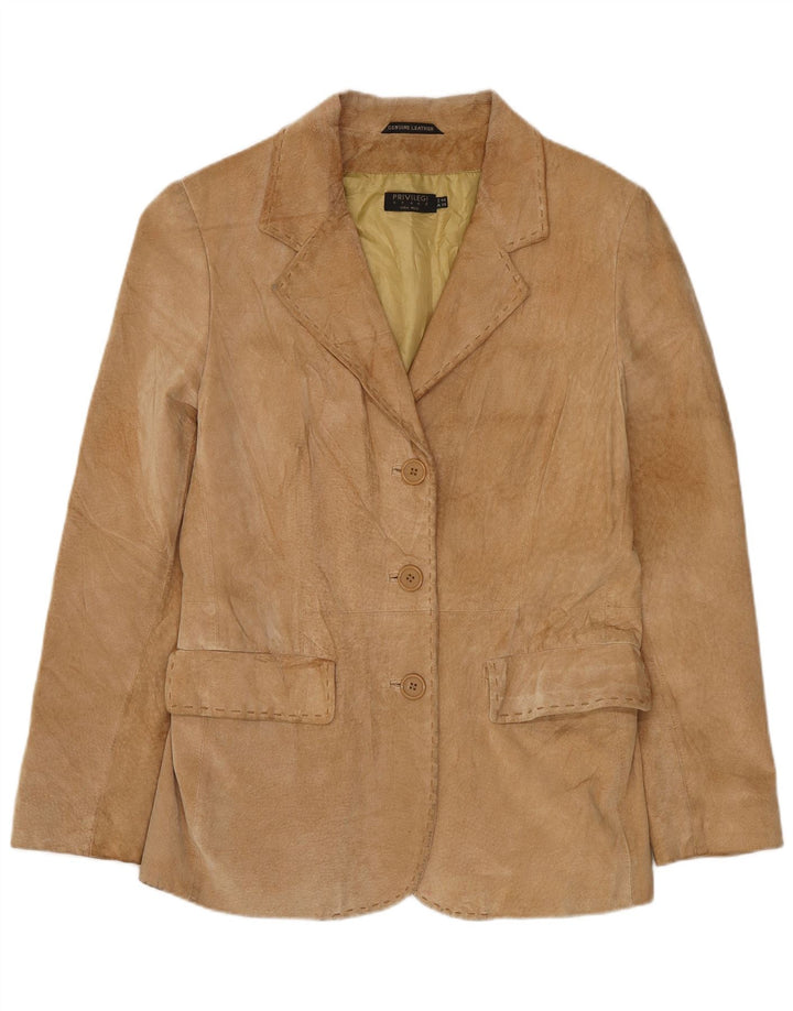 Privilegi Женский замшевый пиджак на 3 пуговицах IT 44 Средний коричневый кожаный