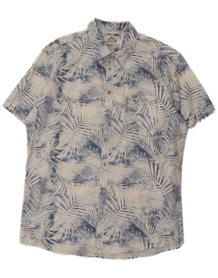 Мужская рубашка Celio с коротким рукавом 2XL, синяя, хлопок с цветочным принтом
