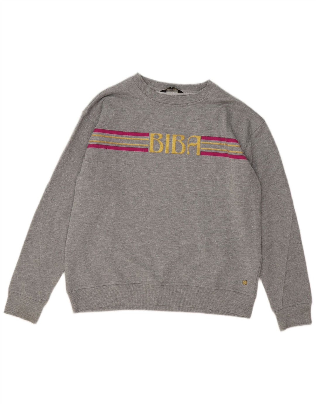 BIBA Womens Graphic Oversized Sweatshirt Jumper UK 10 Small Grey Striped