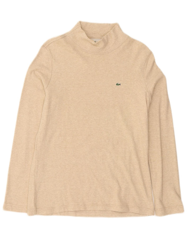Lacoste Женский топ с длинным рукавом, размер 46 XL, бежевый хлопок