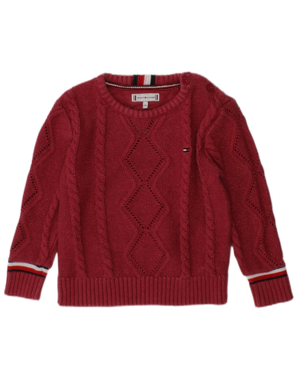 TOMMY HILFIGER Джемпер с вырезом лодочкой для маленьких девочек, свитер 12–18 месяцев, бордовый