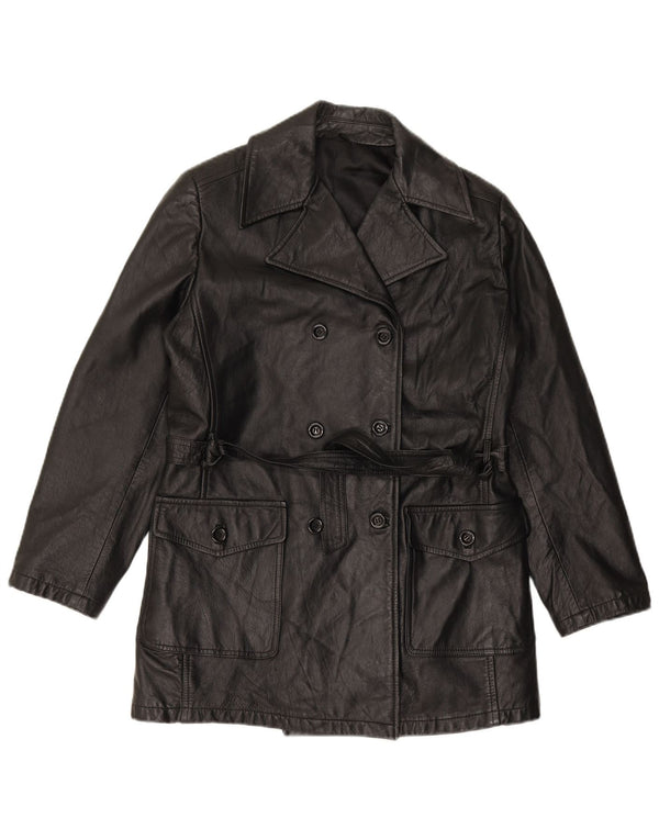 VINTAGE Женское двубортное кожаное пальто IT 44 Medium Black Leather