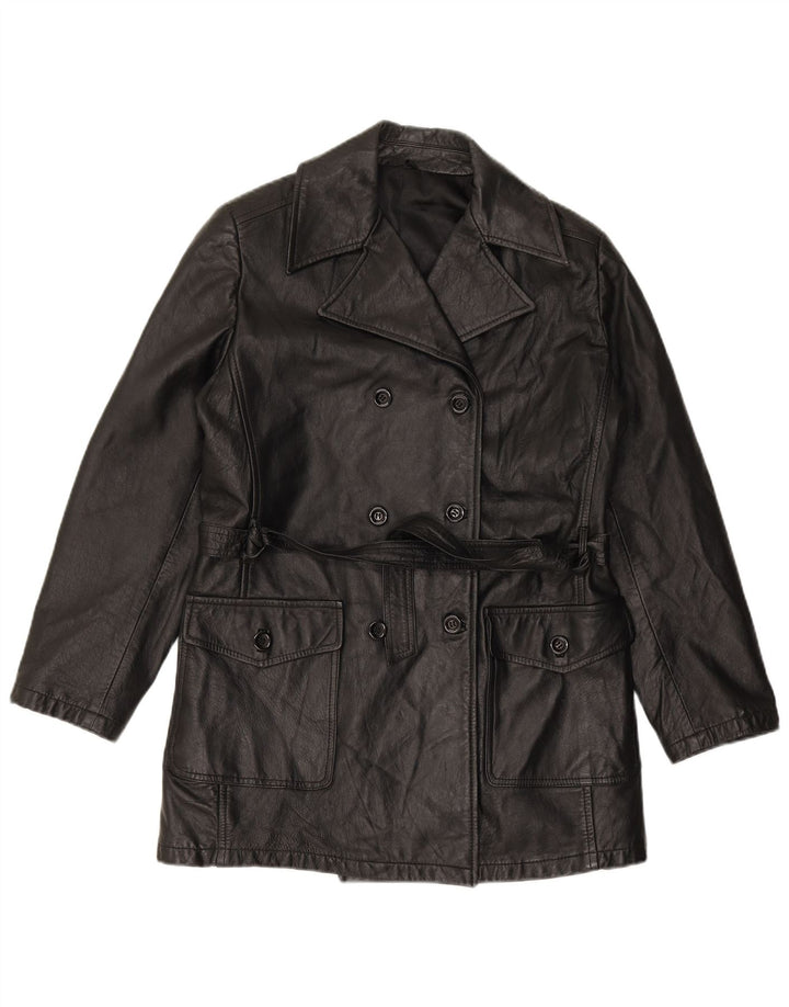 VINTAGE Женское двубортное кожаное пальто IT 44 Medium Black Leather