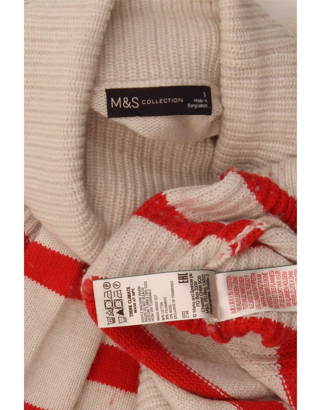 Женский джемпер с высоким воротником Marks & Spencer, Великобритания, 10, маленький, в белую полоску