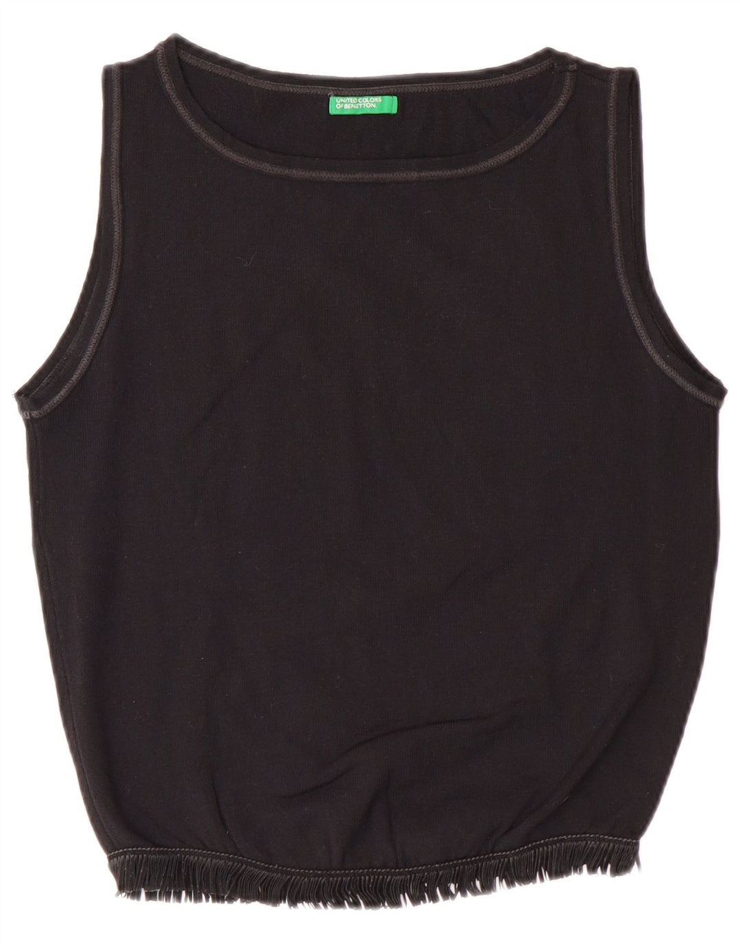 BENETTON Womens Crop Vest Top UK 12 Medium Black Polyamide