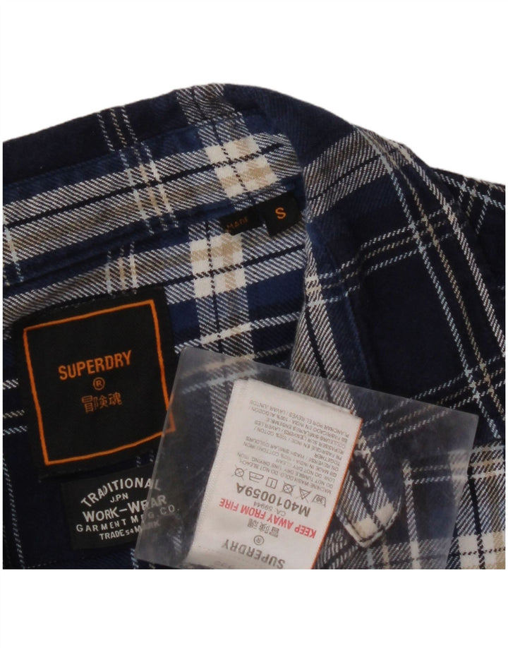 SUPERDRY Мужская фланелевая рубашка, маленькая синяя клетка, хлопок