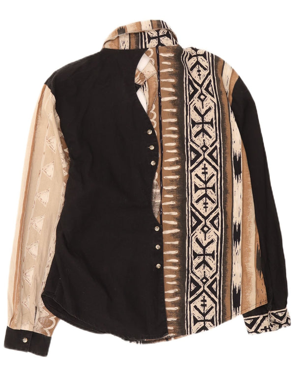 Винтажная женская блузка-рубашка UK 14, большая черная с геометрическим рисунком