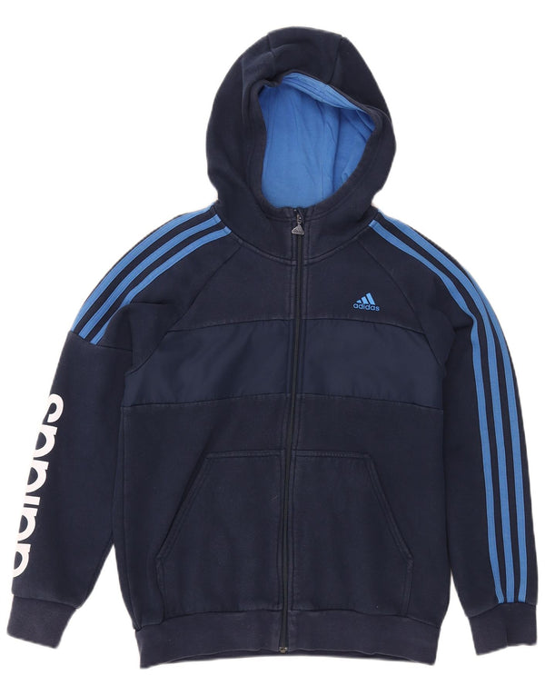 Свитер с капюшоном и молнией с графическим рисунком для мальчиков ADIDAS, 12–13 лет, темно-синий с цветными блоками