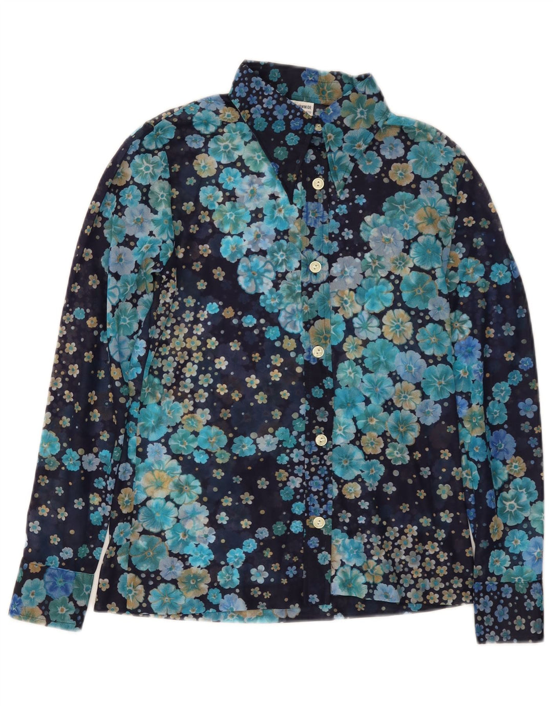 Женская блузка-рубашка VINTAGE UK 10, маленькая, темно-синяя с цветочным принтом, полиамид