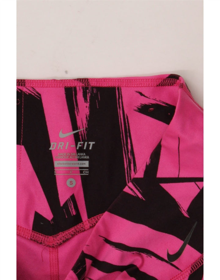 Женские леггинсы NIKE Dri Fit UK 10, маленькие розовые, полиэстер с геометрическим рисунком