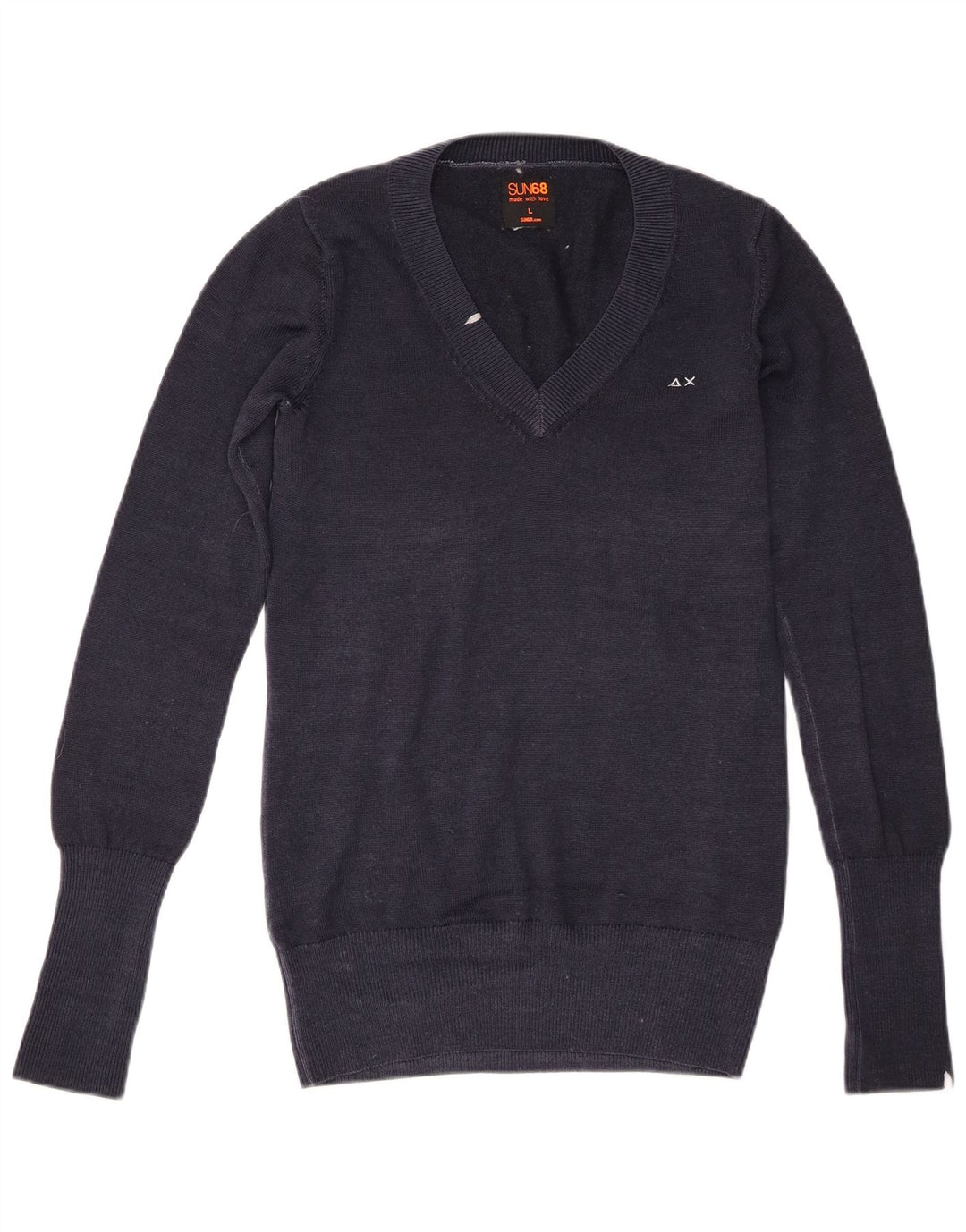 Женский джемпер с v-образным вырезом Sun68, Великобритания 16, большой темно-синий, шерсть