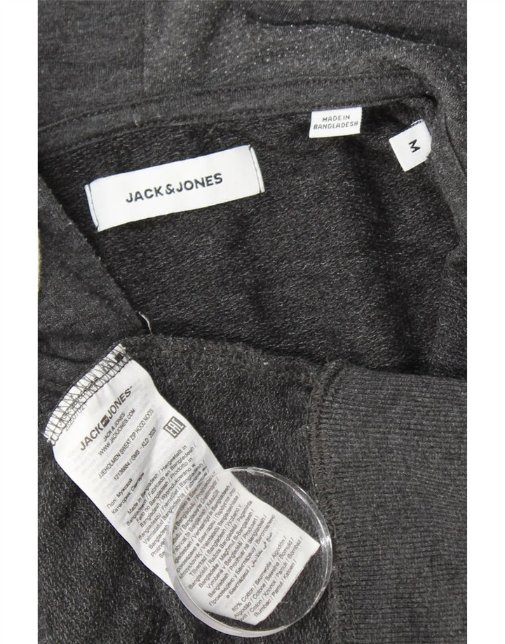 JACK & JONES Мужской свитер с капюшоном на молнии среднего серого цвета, хлопок