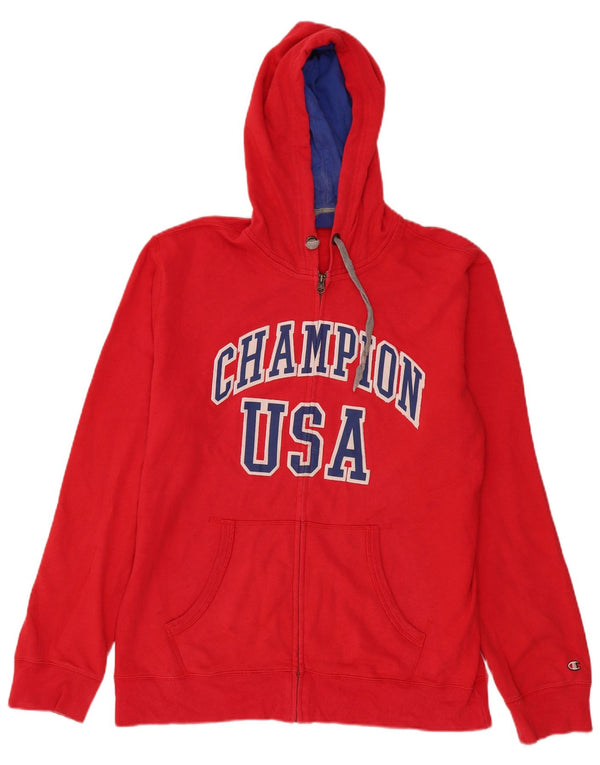 Мужской свитер с капюшоном и молнией Champion USA, красный, хлопковый, XL