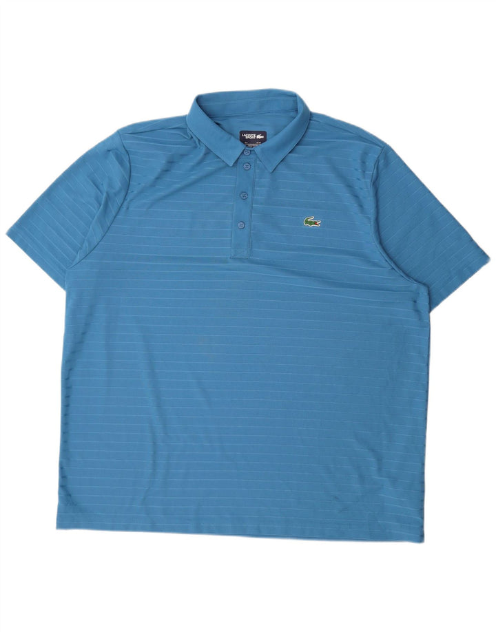 Мужская рубашка-поло Lacoste, размер 9, 4XL, полиэстер в синюю полоску