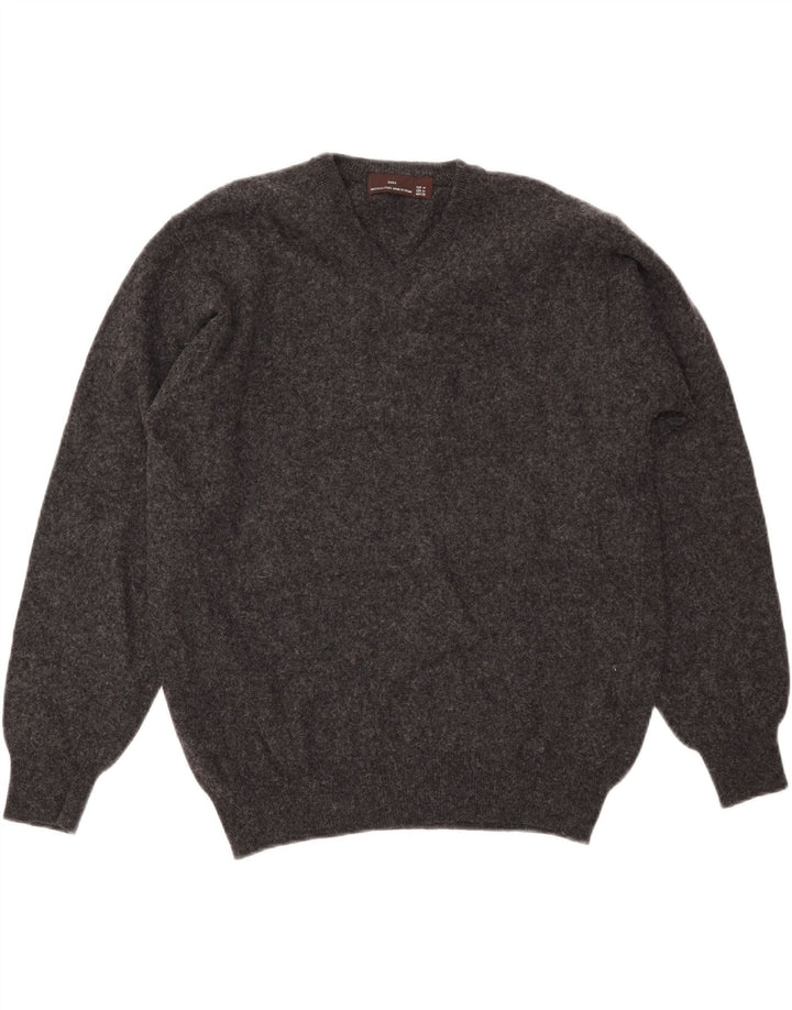 Мужской джемпер с v-образным вырезом ZARA, средний серый шерстяной свитер