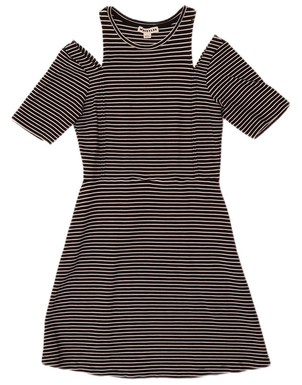Whistles Womens Off Shoulder Dress UK 10 Small Black Pinstripe Viscose