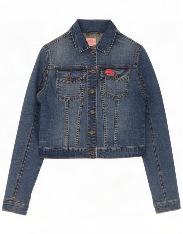 Женская укороченная джинсовая куртка Superdry UK 12, средний синий хлопок
