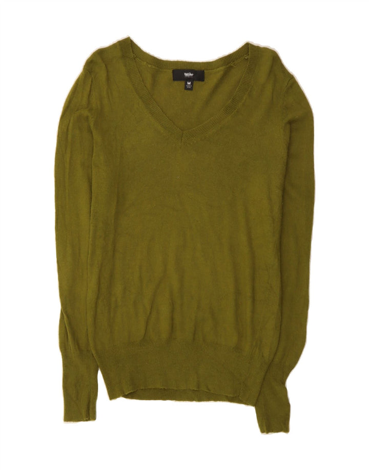 MOSSIMO Womens V-Neck Jumper Sweater UK 12 Medium Green Nylon Vintage Mossimo and Second-Hand Mossimo from Messina Hembry 