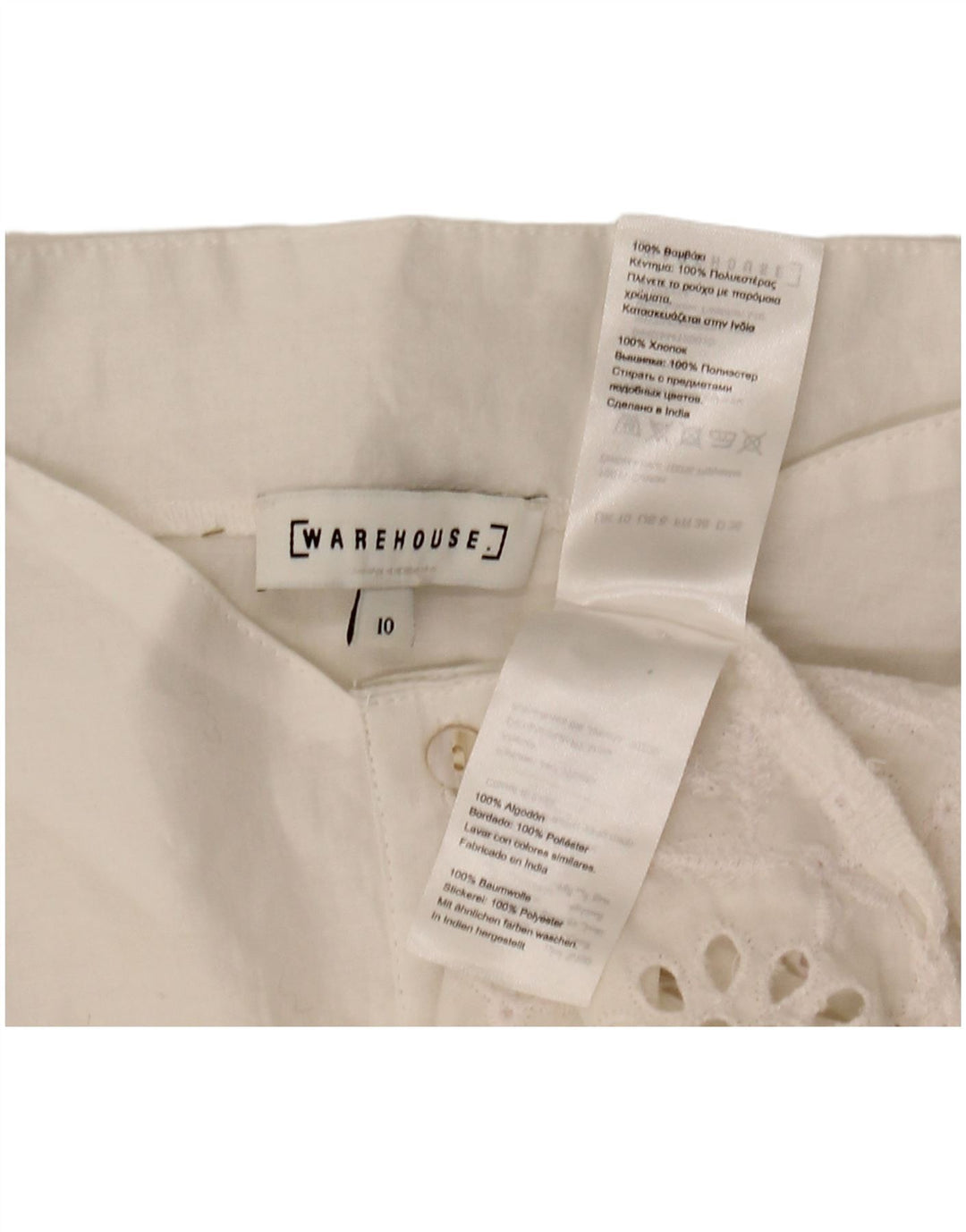 Женская блузка-рубашка с коротким рукавом WAREHOUSE UK 10, маленький размер, белый полиэстер