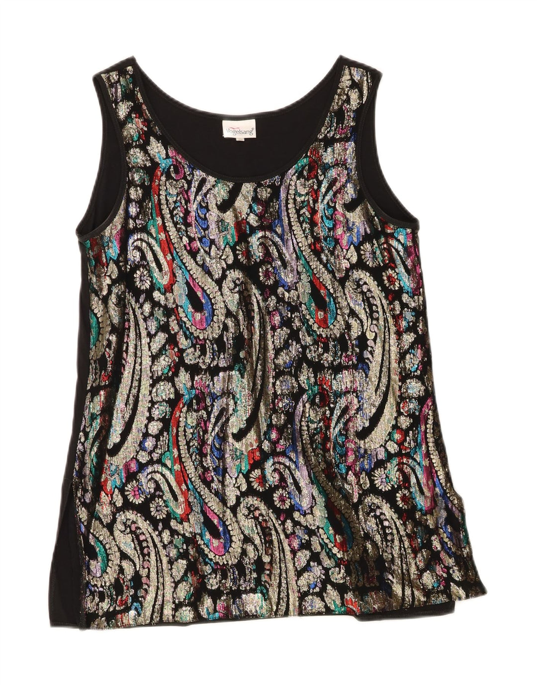 VINTAGE Womens Sleeveless Blouse Top EU 38 Medium Black Paisley Viscose Vintage Vintage and Second-Hand Vintage from Messina Hembry 