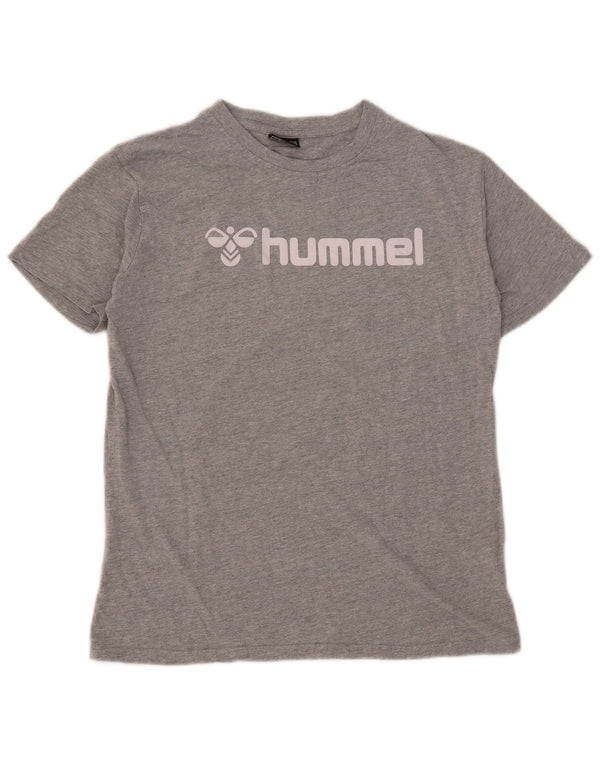 Мужская футболка с рисунком Hummel, хлопковый топ среднего серого цвета с крапинками