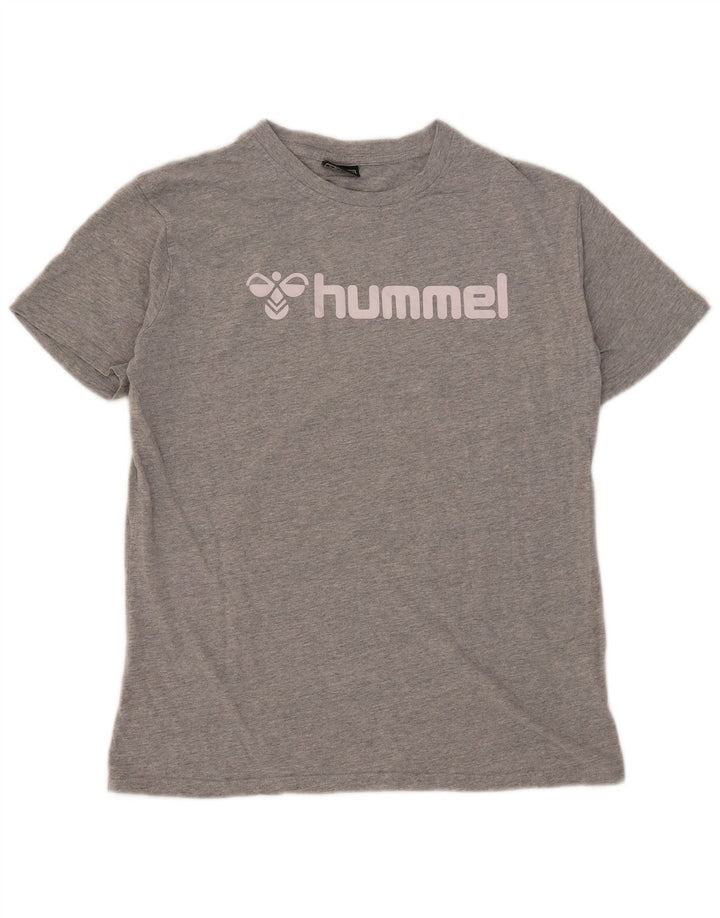 Мужская футболка с рисунком Hummel, хлопковый топ среднего серого цвета с крапинками