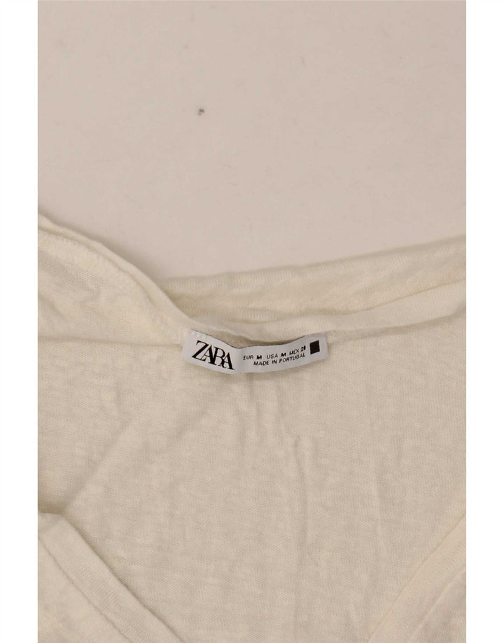 Женская укороченная футболка Zara UK 12, средний белый