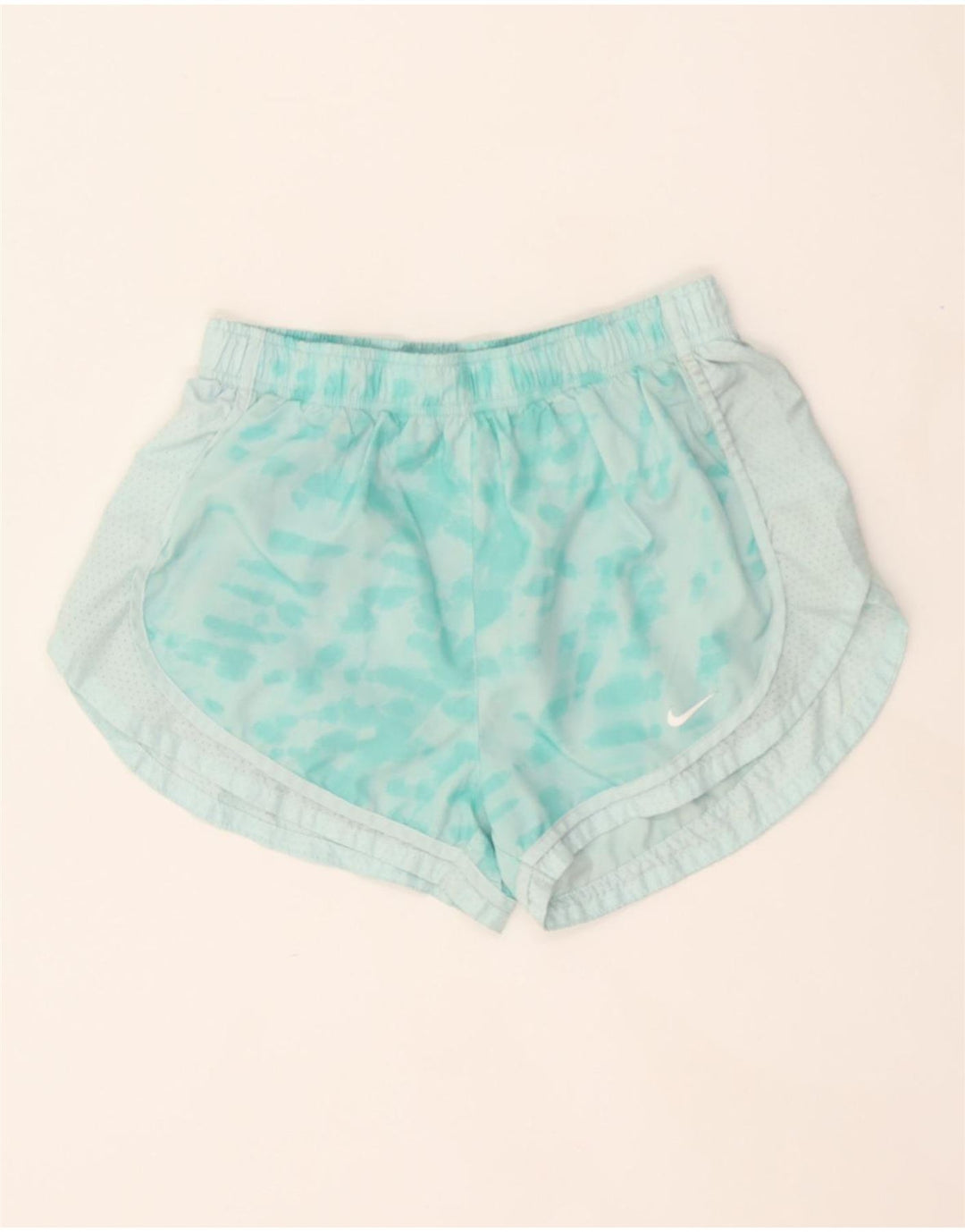 NIKE Womens Dri Fit Sport Shorts UK 12 Medium  Blue Tie Dye Polyester Vintage Nike and Second-Hand Nike from Messina Hembry 