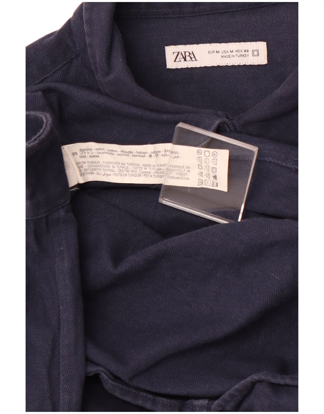 Мужская фланелевая рубашка ZARA темно-синего цвета, хлопок среднего размера
