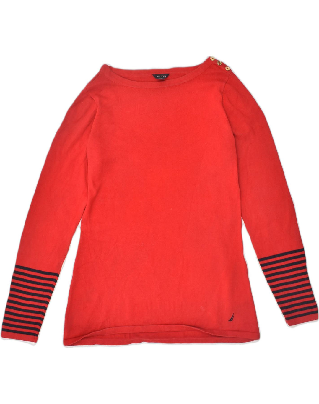 NAUTICA Womens Boat Neck Jumper Sweater UK 14 Medium Red Cotton | Vintage Nautica | Thrift | Second-Hand Nautica | Used Clothing | Messina Hembry 