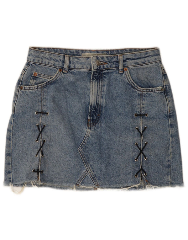 Женская мини-джинсовая юбка Topshop UK 10, маленькая W28, синяя, хлопок