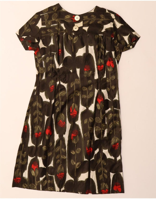 ВИНТАЖНОЕ женское платье-футляр UK 12, средний коричневый цвет с цветочным принтом