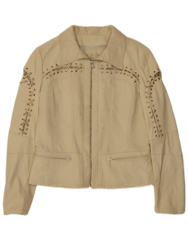 Винтажная женская кожаная куртка IT 42 Medium Beige Leather