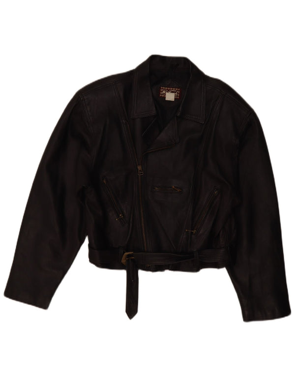 Женская кожаная косуха VINTAGE UK 14, кожа среднего размера, черная