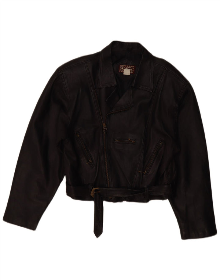 Женская кожаная косуха VINTAGE UK 14, кожа среднего размера, черная