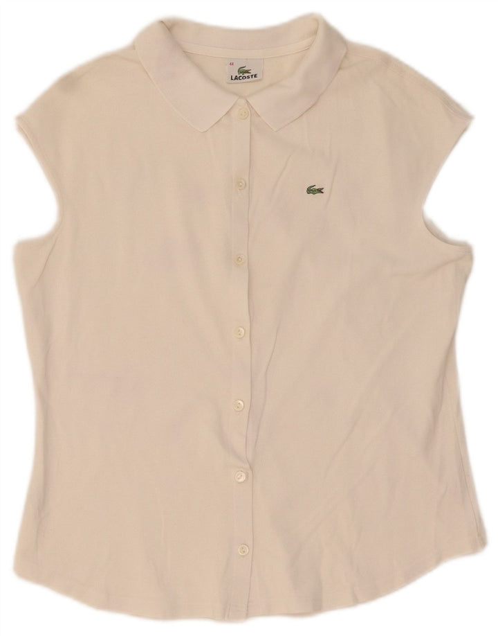 Lacoste Женская рубашка-блузка с коротким рукавом, размер 44, большая белая