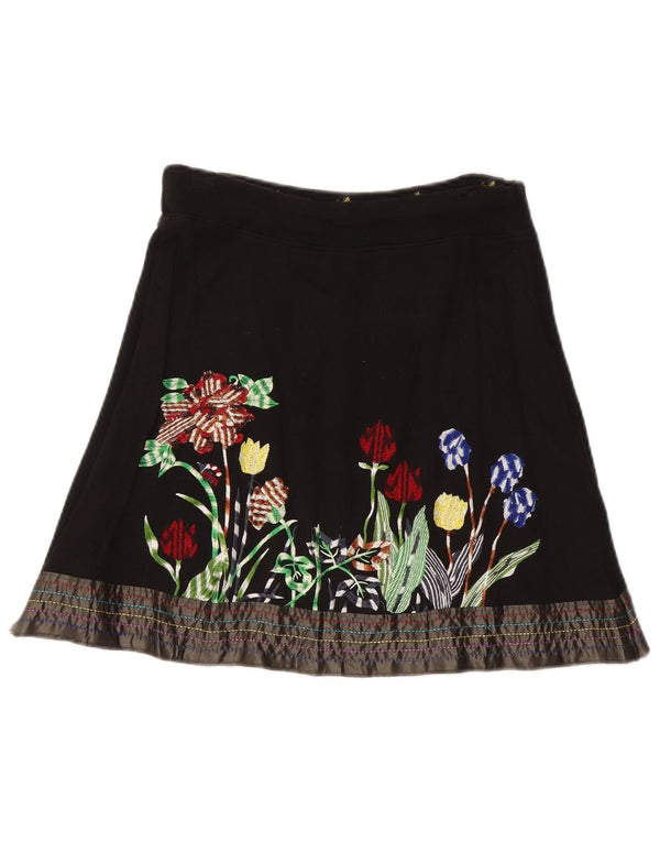 Женская юбка-трапеция Desigual, маленькая W27, черная, хлопковая с цветочным принтом